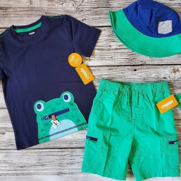 Gymboree Critter Camp Embroidered Frog T-Shirt, Shorts, and Hat Set NWT - Picture 7 of 13